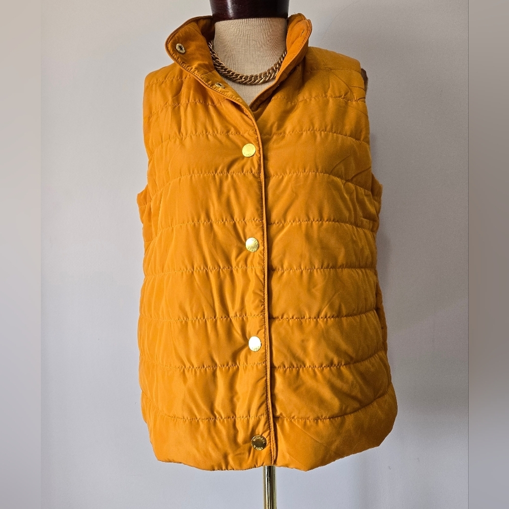 MICHAEL KORS Mustard Yellow Quilted Vest With Gold Snap Buttons. Size Medium - Picture 2 of 12